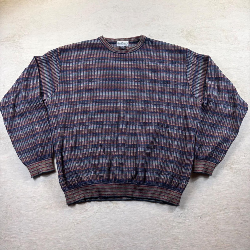 Vintage Norm Thompson XL Patterned Crewneck Sweater Cosby Style Wool
Blend Italy